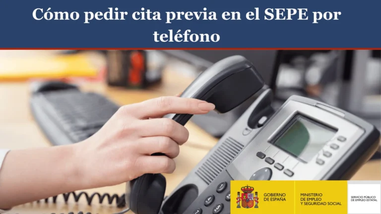 Pedir cita previa SEPE por teléfono llamando al número oficial, usuario utilizando teléfono fijo para solicitar cita de prestaciones Pedir cita previa SEPE por teléfono llamando al número oficial, usuario utilizando teléfono fijo para solicitar cita de prestaciones