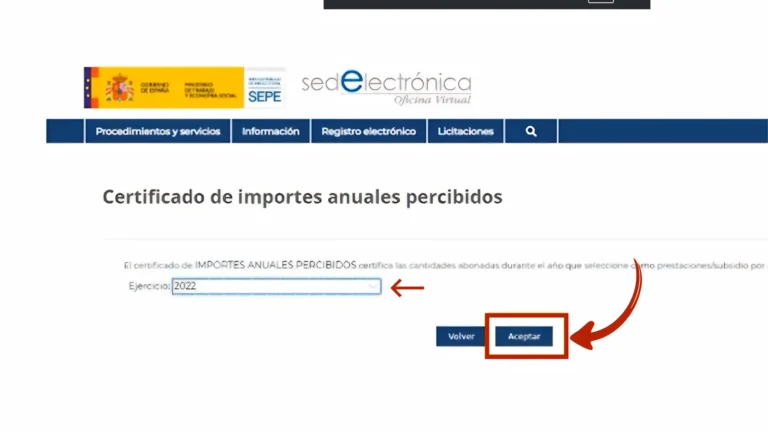 Menú desplegable para seleccionar el ejercicio fiscal y botón Aceptar para generar el certificado solicitado Menú desplegable para seleccionar el ejercicio fiscal y botón Aceptar para generar el certificado solicitado