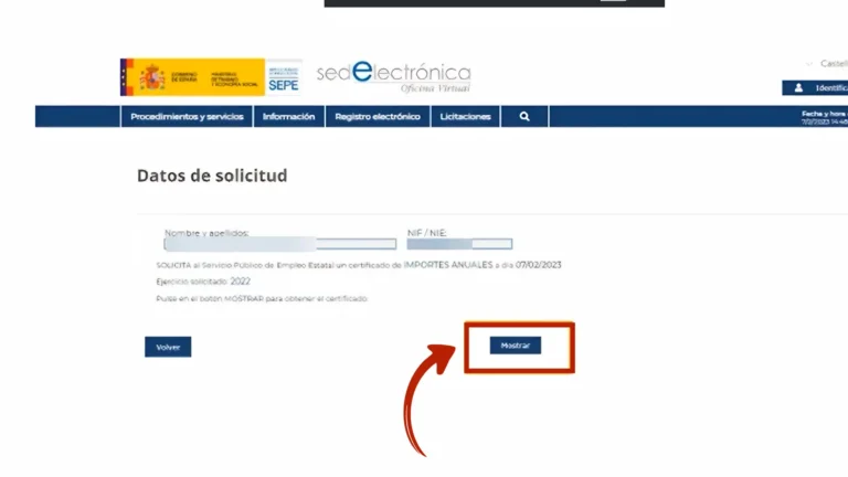 Botones Mostrar y Obtener para visualizar y descargar el certificado de prestaciones en formato PDF Botones Mostrar y Obtener para visualizar y descargar el certificado de prestaciones en formato PDF
