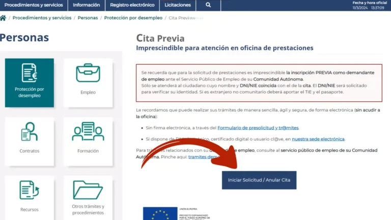 Página oficial del SEPE para solicitar cita previa online con botón iniciar solicitud Página oficial del SEPE para solicitar cita previa online con botón iniciar solicitud