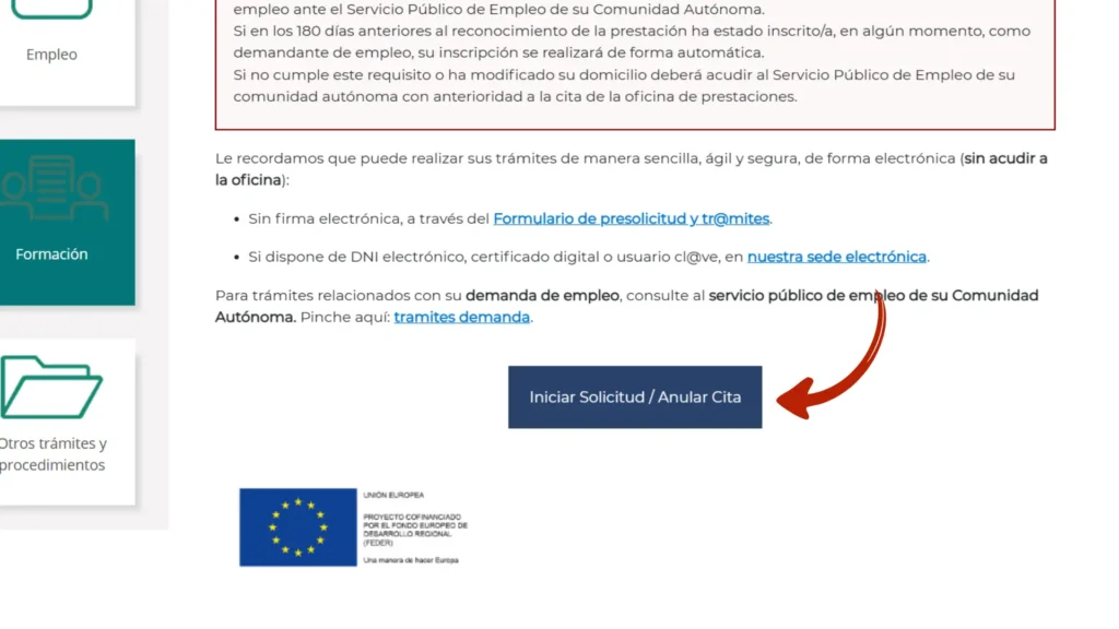 Paso 2. Haz clic en "Iniciar solicitud / Anular cita" Paso 2. Haz clic en "Iniciar solicitud / Anular cita"
