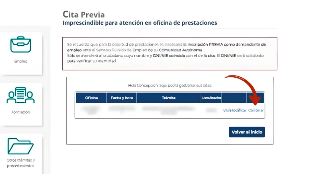 Paso 4. Selecciona la cita y confirma la anulación Paso 4. Selecciona la cita y confirma la anulación