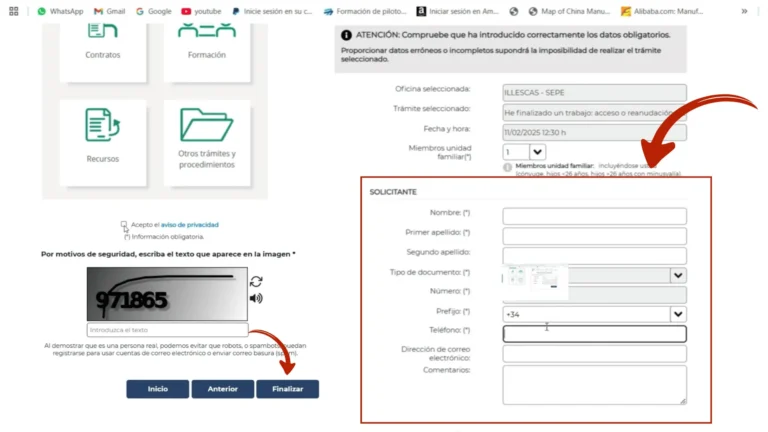 Formulario de datos personales con nombre, teléfono, DNI y captcha para finalizar la solicitud de cita Formulario de datos personales con nombre, teléfono, DNI y captcha para finalizar la solicitud de cita