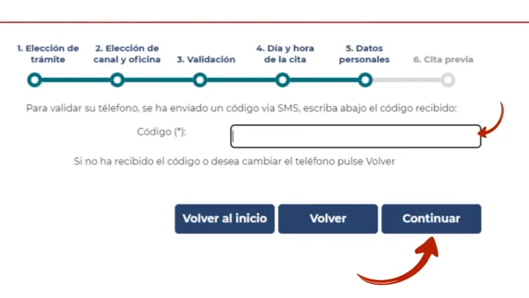 Campo para introducir código SMS de verificación y confirmar la cita con el SEPE por teléfono móvil Campo para introducir código SMS de verificación y confirmar la cita con el SEPE por teléfono móvil