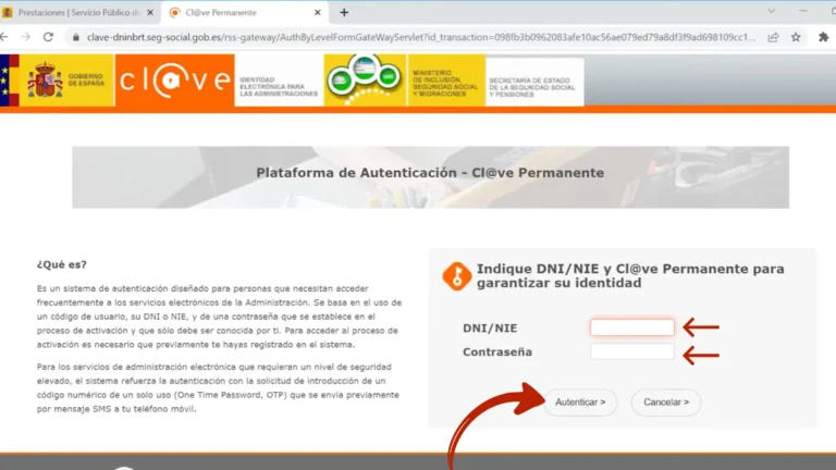 Formulario de inicio de sesión donde se introduce el usuario y la contraseña de Cl@ve Formulario de inicio de sesión donde se introduce el usuario y la contraseña de Cl@ve
