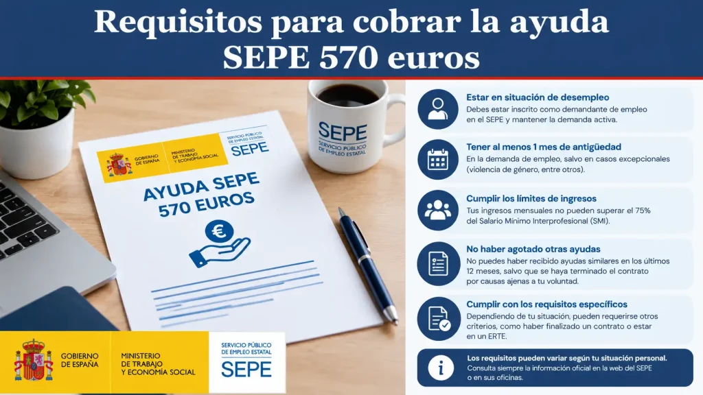 Requisitos para cobrar la ayuda SEPE 570 euros Requisitos para cobrar la ayuda SEPE 570 euros